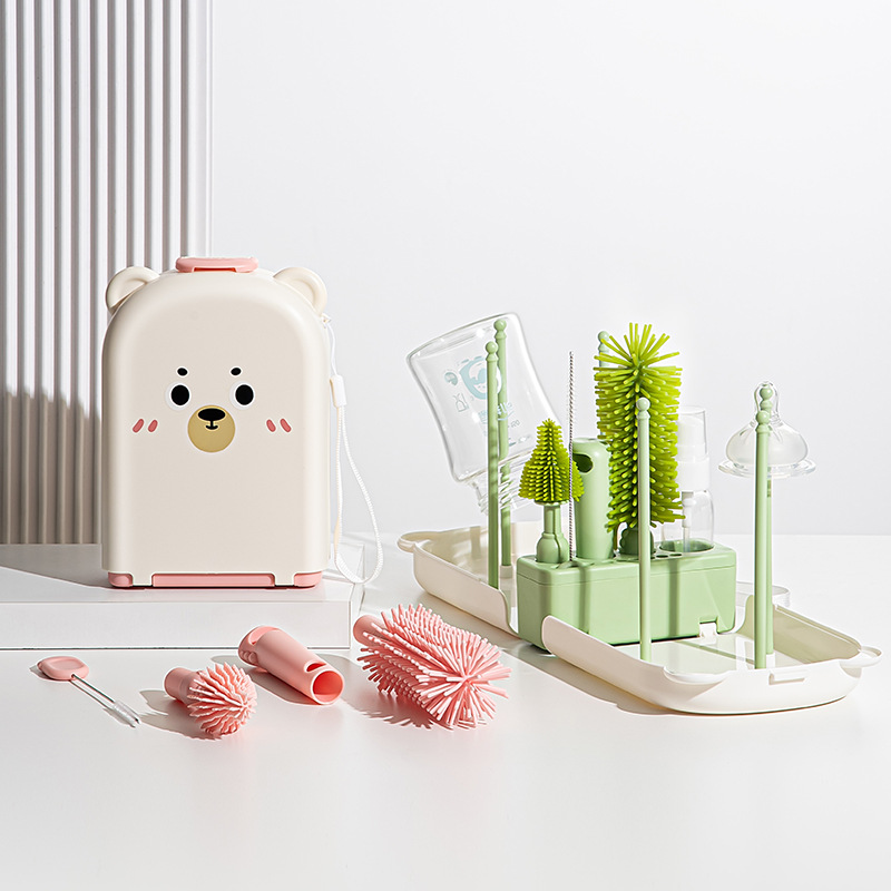 Travel Accessories For 3 Year Old - Travel Baby Bottle Brush Set -